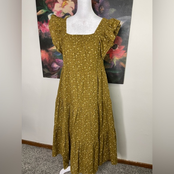 Madewell Ruffle-sleeve Tiered Midi Dress in Daisy Stitch Sz XS Cottagecore Fall - Picture 2 of 10